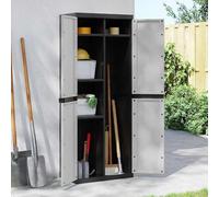 YunCangg Armario de jardín gris y negro, 65 x 37 x 165 cm, polipropileno PP con estante y taquilla con cerradura para almacenamiento versátil y almacenamiento óptimo en el jardín, balcón, terraza