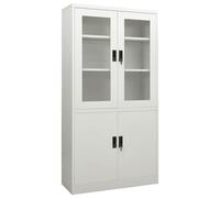 YunCangg Armario de oficina gris claro de acero 90 x 40 x 180 cm con 3 estantes, 2 cerraduras, 4 puertas y tiradores para oficina, espacio de almacenamiento y almacenamiento de archivos con cristal