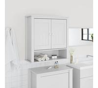 YunCangg Armario de pared de baño Berg blanco de madera maciza de pino 69,5 x 27 x 71,5 cm con 2 puertas, 3 estantes y tiradores de metal, ahorra espacio para muebles de baño y espacio de