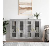 YunCangg Armario de pared de madera con puertas de cristal, 2 unidades, color gris hormigón, 69,5 x 34 x 90 cm, aparador, muebles de cocina, para espacio de almacenamiento y orden en el salón y el