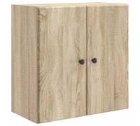 YunCangg Armario de pared de madera de roble Sonoma 59 x 31 x 60 cm con 2 puertas y tiradores de metal, almacenamiento montado en la pared para salón, oficina, pasillo y garaje, solución de