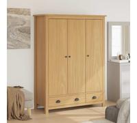 YunCangg Armario Hill de 3 puertas de pino macizo 127 x 50 x 170 cm con 2 cajones, 5 estantes, barra grande, color marrón miel, armario de dormitorio para ropa, abrigo, chaqueta, camisa