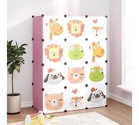 YunCangg Armario infantil modular con 12 cubos de plástico PP rosa, 110 x 46,5 x 144 cm, zapatero estrecho con marco de acero, apilable, ahorra espacio, almacenamiento cerrado para pasillo y vestíbulo