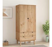 YunCangg Armario OTTA de madera maciza de pino 76,5 x 53 x 172 cm con 2 cajones, compartimento grande, patas de madera, ideal para dormitorio, armario, almacenamiento de ropa, zapatos, chaquetas