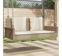 YunCangg Banco colgante con cojín beige de polirratán, 119 x 56 x 48 cm, resistente a la intemperie, marco de acero con recubrimiento en polvo con respaldo y reposabrazos para balcón, terraza y jardín