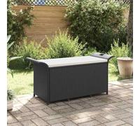 YunCangg Banco de jardín con cojín, color negro, 116 x 46 x 57 cm, polirratán, resistente a la intemperie, con espacio de almacenamiento y respaldo para terraza, balcón, jardín