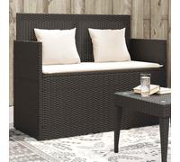 YunCangg Banco de jardín con cojín de poliratán negro, resistente a la intemperie, banco con espacio de almacenamiento, reposabrazos y respaldo, banco con baúl exterior para balcón, terraza, jardín