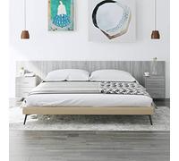 YunCangg Cabecero con mesitas de noche Sonoma, material de madera, montaje en pared, espacio de almacenamiento, cama de dormitorio, cama de 200 x 80 cm, cama de matrimonio individual, diseño moderno