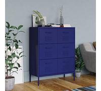 YunCangg Cajonera azul marino de acero 80 x 35 x 101,5 cm con 6 cajones, guías con rodamientos de bolas, nivelador, soporte de pared para salón, oficina, dormitorio, espacio de almacenamiento y orden