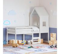 YunCangg Cama alta con techo blanco, 90 x 200 cm, madera maciza de pino con escalera y barandilla, marco de cama que ahorra espacio, techo abierto, ideal para habitaciones pequeñas y espacio de