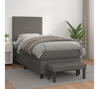 YunCangg cama con funda de piel sintética gris, 90 x 200 cm, incluye colchón de muelle de bolsillo y cabecero ajustable en altura, protector de colchón y banco para un sueño cómodo y un uso versátil