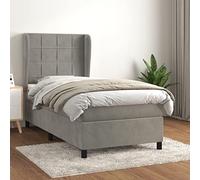 YunCangg Cama con somier, color gris claro, 90 x 190 cm, con cabecero ajustable, funda de terciopelo y colchón de muelles ensacados de alta calidad, incluye cubrecolchón para dormir cómodo y noches