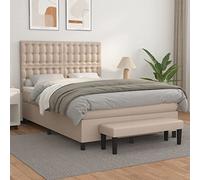 YunCangg Cama con somier, color marrón capuchino, 140 x 190 cm, piel sintética con cabecero regulable en altura, colchón de muelles ensacados, banco y cómoda estructura de cama para un sueño reparador