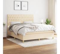 YunCangg Cama con somier con colchón, 180 x 200 cm, tejido crema, cabecero ajustable, colchón de muelles ensacados, marco duradero, incluye cubrecolchón para un sueño reparador