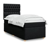 YunCangg Cama con somier con colchón, 90 x 190 cm, tela negra, cabecero de cama, somier de lamas, sueño cómodo para noches de descanso