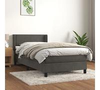YunCangg Cama con somier con colchón, 90 x 200 cm, color gris oscuro, estructura de cama de terciopelo con cabecero ajustable y colchón de muelles ensacados para un sueño cómodo y noches relajadas