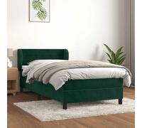YunCangg Cama con somier con colchón, 90 x 200 cm, color verde oscuro, estructura de cama de terciopelo con cabecero ajustable y colchón de muelles ensacados para un sueño cómodo y noches relajadas