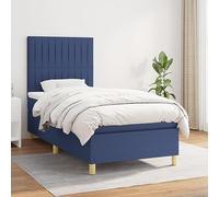 YunCangg Cama con somier con colchón azul, 90 x 190 cm, tejido con cabecero regulable en altura, colchón de muelles ensacados, cómodo marco de cama y funda transpirable para un sueño reparador
