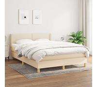 YunCangg Cama con somier con colchón, color crema, 140 x 200 cm, estructura de cama maciza, cabecero de altura regulable, colchón de muelles ensacados y colchón transpirable, cómodo sistema de sueño