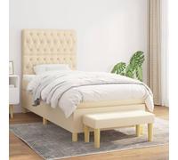 YunCangg Cama con somier con colchón, color crema, 90 x 190 cm, estructura de cama de tela, cabecero de altura regulable, incluye banco y colchón de muelles ensacados para un sueño cómodo y noches