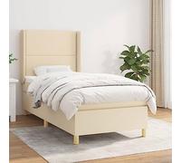 YunCangg Cama con somier con colchón color crema, 90 x 200 cm, cabecero ajustable, marco de cama de madera duradero, colchón de muelles ensacados transpirable, cómodo juego de dormir para noches de