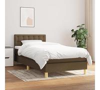 YunCangg Cama con somier con colchón de 90 x 200 cm, tejido marrón oscuro, cabecero de altura ajustable, colchón de muelles ensacados, funda transpirable, apoyo cómodo para un sueño reparador