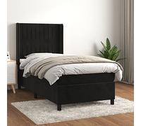 YunCangg Cama con somier con colchón de 90 x 200 cm, terciopelo negro con cabecero ajustable y colchón de muelles ensacados, cómodo juego de cama para un sueño reparador y un diseño elegante del