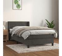 YunCangg Cama con somier con colchón y cabecero ajustable, color gris oscuro, 90 x 190 cm, funda de terciopelo, estructura de madera maciza, colchón de muelles ensacados para un sueño cómodo y noches
