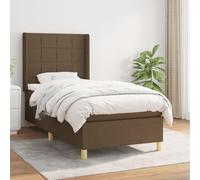 YunCangg Cama con somier con colchón y cabecero ajustable, color marrón oscuro, 100 x 200 cm, estructura de cama de tela con colchón de muelles ensacados y cubrecolchón hipoalergénico para un sueño