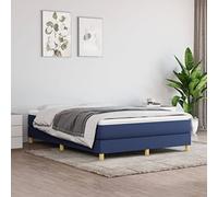 YunCangg Cama con somier con colchón y cabecero azul 140 x 190 cm, funda de tela, incluye somier y colchón de muelles ensacados para un sueño reparador y un apoyo óptimo