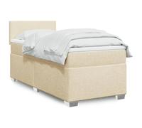 YunCangg Cama con somier con colchón y cabecero, color crema, 90 x 190 cm, estructura de cama con somier y colchón, juego de marco estable para un sueño cómodo y noches relajantes