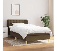 YunCangg Cama con somier con colchón y cabecero, color marrón oscuro, 90 x 190 cm, tela de madera de alerce maciza, cómoda cama para dormir reparador y noches relajadas