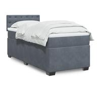 YunCangg Cama con somier con colchón y cabecero de terciopelo gris oscuro de 90 x 200 cm con muelles ensacados, cubrecolchón y estructura estable para un sueño cómodo y noches relajadas