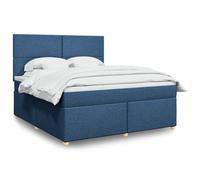 YunCangg Cama con somier con colchón y cabecero regulable en altura, color azul, 180 x 200 cm, estructura de tela con somier y cómodo cubrecolchón para un sueño reparador