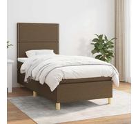 YunCangg Cama con somier con colchón y cabecero regulable en altura, color marrón oscuro, 90 x 200 cm, funda de tela, colchón de muelles ensacados, cómodo marco de cama para un sueño reparador y un