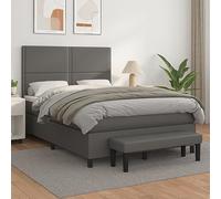 YunCangg Cama con somier con funda de piel sintética, color gris, 140 x 200 cm, incluye colchón de muelles ensacados, cabecero de altura regulable y banco para un sueño cómodo y una decoración