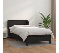 YunCangg Cama con somier con funda de piel sintética, color negro, 80 x 200 cm, incluye colchón de muelles ensacados y reposacabezas ajustable para un sueño reparador y una gran estabilidad