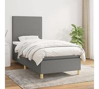 YunCangg Cama con somier con funda de tela, color gris oscuro, 90 x 200 cm, incluye colchón de muelles ensacados y cabecero regulable en altura para un sueño cómodo y noches relajantes