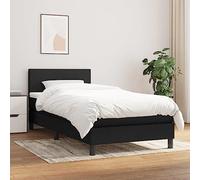 YunCangg Cama con somier con funda de tela, color negro, 90 x 200 cm, incluye colchón de muelles ensacados, cabecero de altura regulable, marco duradero, cómodo cubrecolchón para un sueño reparador