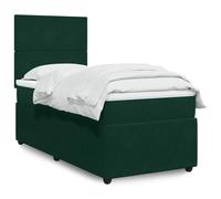 YunCangg Cama con somier con funda de terciopelo, color verde oscuro, 90 x 200 cm, incluye colchón de muelles ensacados y cabecero regulable en altura, cómodo juego de marco de cama para un sueño