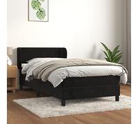 YunCangg Cama con somier de terciopelo negro, 90 x 200 cm, con colchón de muelles ensacados, cabecero suave y cubrecolchón para dormir cómodamente y noches relajantes