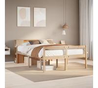 YunCangg Cama de madera maciza de pino de 135 x 190 cm con estante, cabecero y somier, estructura de cama estable sin colchón, espacio de almacenamiento para dormitorio, comodidad y orden