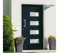YunCangg Casa de aluminio y PVC antracita 100 x 210 cm con cerradura de seguridad de 5 vías, acristalamiento ISO de protección contra el calor, umbral de aluminio, junta y kit de montaje para nueva