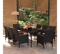 YunCangg Conjunto de comedor de jardín con cojines de color negro, resistente a la intemperie, polirratán trenzado, marco de acero pulverizado, mesa de 200 x 94 x 74 cm, 8 sillas, ideal para terraza