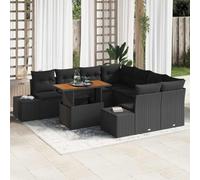 YunCangg Conjunto de comedor de jardín de 9 piezas con cojín, ratán sintético y acero con recubrimiento en polvo, mesa rectangular de madera de acacia, modular, resistente a la intemperie, cómodo para