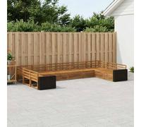 YunCangg Conjunto de sofá de 10 piezas de madera maciza de acacia lacada, jardín, terraza, balcón, conjunto de asientos con combinación modular, ahorro de espacio para relajarse, comer y vivir