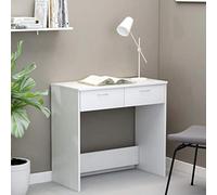 YunCangg Escritorio blanco de madera 80 × 40 × 75 cm con dos cajones, ahorra espacio para oficina, habitación infantil, oficina en casa, ergonómico como mesa de ordenador y mesa de trabajo ideal