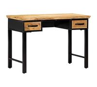 YunCangg Escritorio de madera de mango maciza, 110 x 50 x 76 cm, con 2 cajones, espacio de almacenamiento ergonómico, para oficina, oficina, estudio, habitación infantil, juegos, ordenador portátil