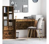 YunCangg Escritorio de madera de roble ahumado, 90 x 50 x 76 cm, compacto, con estante, ergonómico, ahorra espacio, para oficina, oficina, estudio, habitación infantil