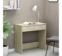 YunCangg Escritorio de madera de roble Sonoma, 80 x 40 x 75 cm, con cajón, ahorra espacio, para habitación infantil, oficina, oficina en casa, ergonómico con espacio de almacenamiento y estante